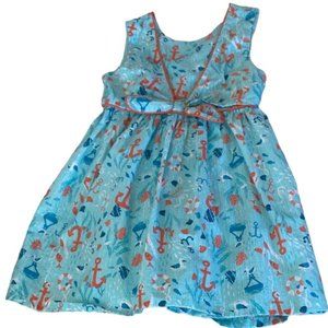 Girl Tommy Bahama Sz C 5 cotton summer dress nautical light blue fish anchors